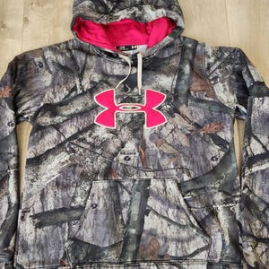 Under Armour Hoodie Womens Brown Pink Mossy Oak Camo Sweatshirt Pullover Large image 12