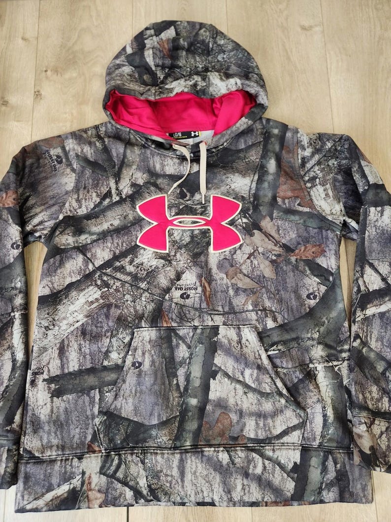 Under Armour Hoodie Womens Brown Pink Mossy Oak Camo Sweatshirt Pullover Large image 12