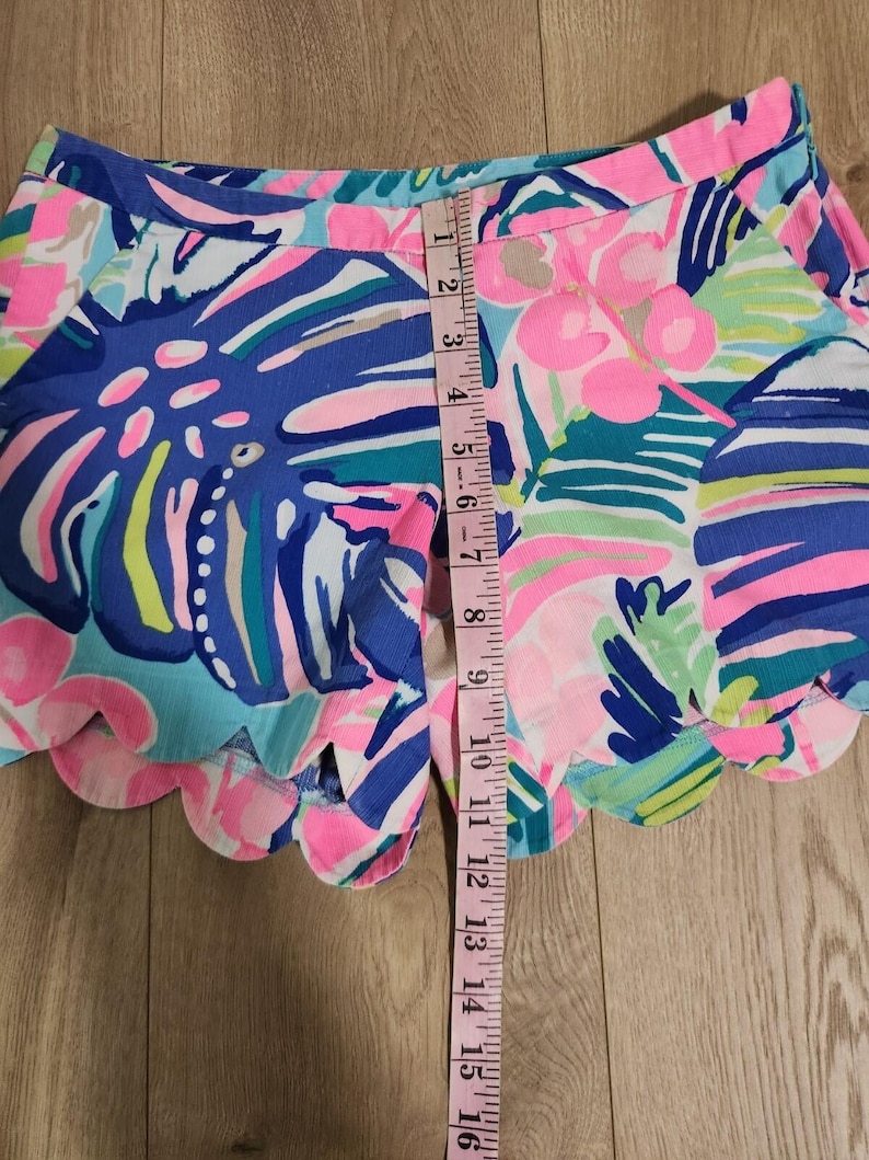 Lilly Pulitzer Buttercup Magnolia Pink Blue Scallop Hem Colorful Shorts Sz 0 image 8