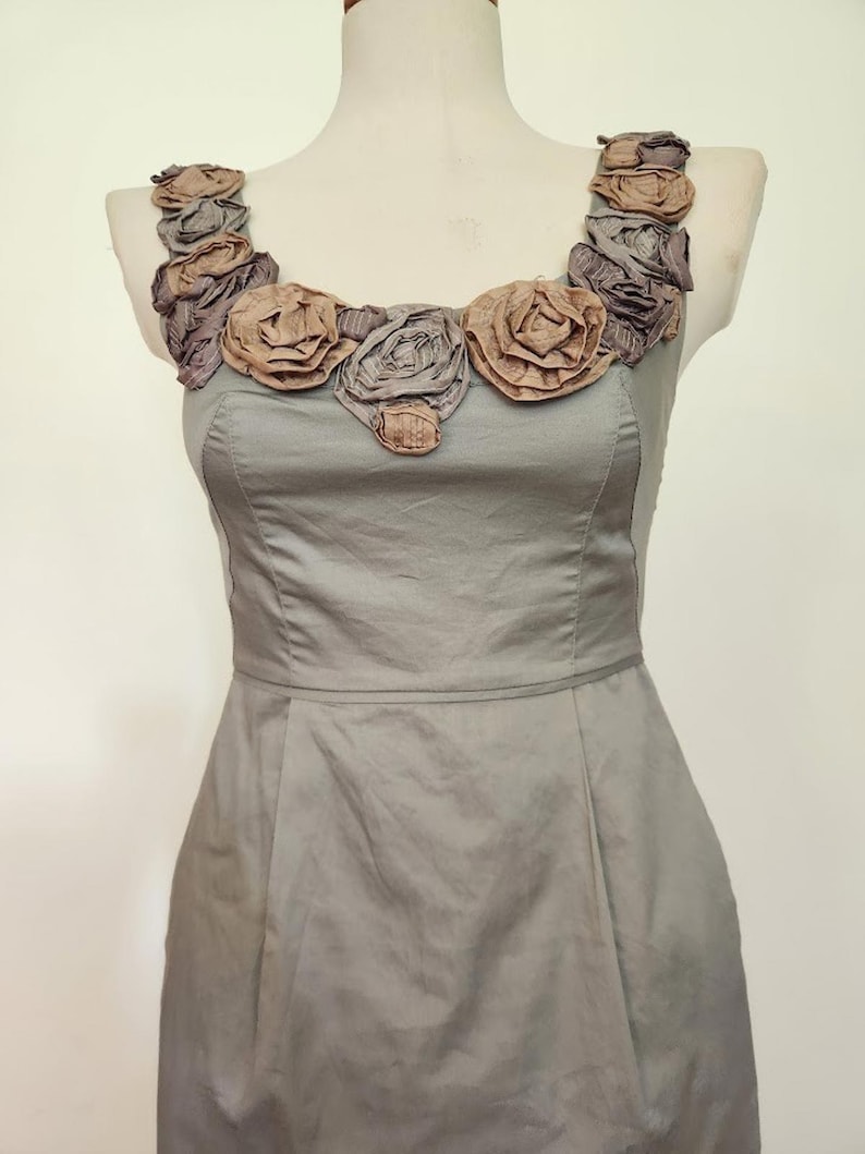 YOANA BARASCHI Anthropologie Coquette In the Wings Gray Floral Neck Y2K Dress 0 image 3