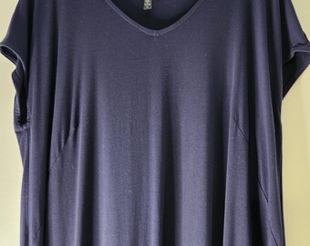 Eileen Fisher Blue Tencel Jersey Lightweight Boxy Relaxed Shirt Dress 1X Teacher