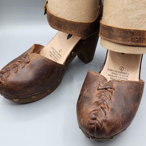 VTG Free People Brown Leather Strappy Slingback Ankle Strap Hippie Heels Size 7 image 4
