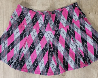 VTG Y2K Preppy Hot Pink Plaid Pleated Micro Mini Skirt Sz M USA Punk Kwai School