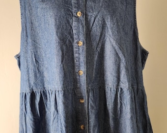 Vermont Country Store Overall Jumper Denim Tiered Maxi Dress Cottage Teacher 2XL
