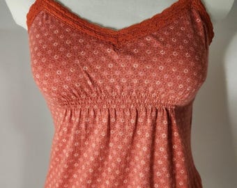 VTG American Eagle Y2K Babydoll Cami Tank Top Lace Trim Floral Sz S Elena Bella
