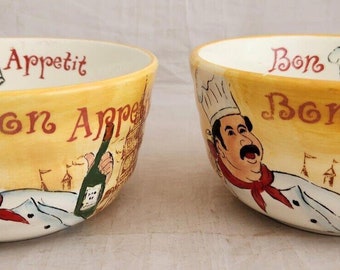 Set 2 Fat Chef By Maxcera Bon Appetit Salad Cereal Bowls Rare 6" HTF RARE FIND!!