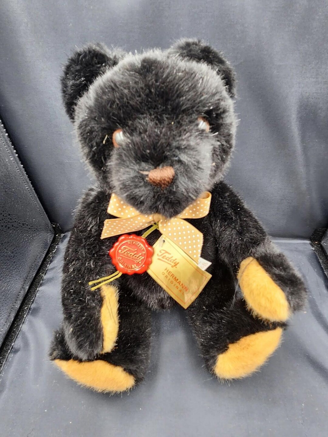 Vintage Hermann West Germany Original Sweet Teddy Black Plush Tags