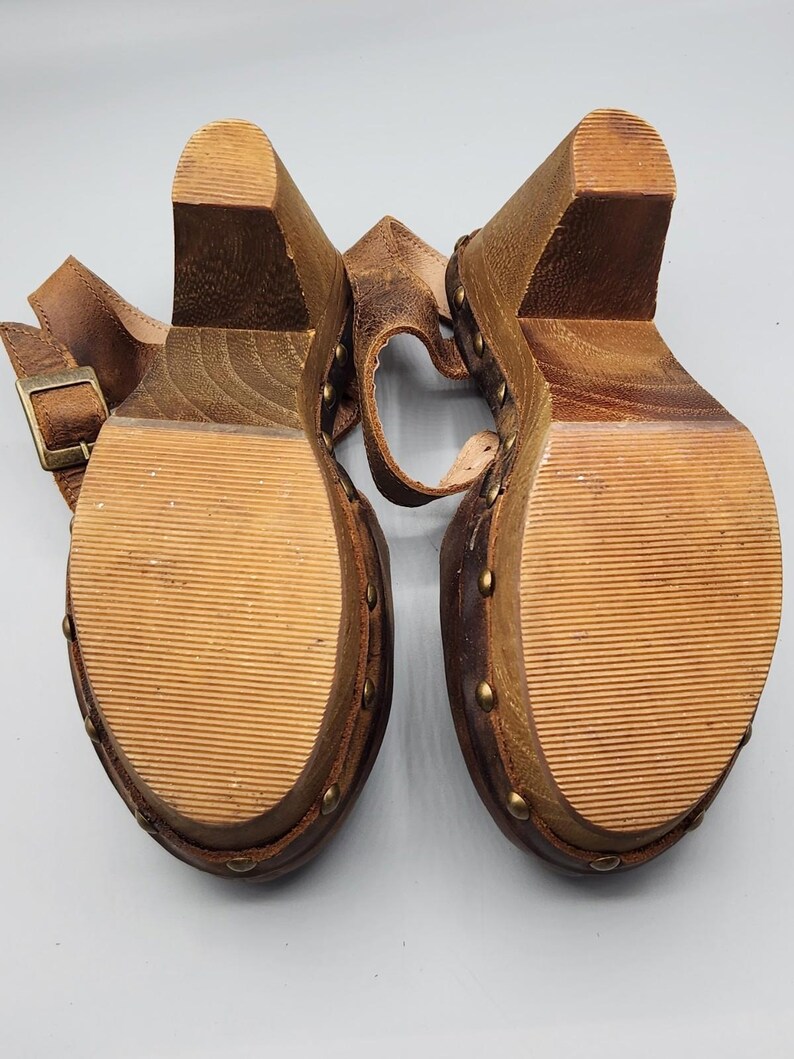 VTG Free People Brown Leather Strappy Slingback Ankle Strap Hippie Heels Size 7 image 11