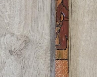 VTG Mexican Wood Hand Carved Wrapped Snake Walking Stick Cane Native Folk Art