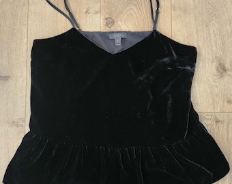 j crew green velvet dress Black Tank Cami Top Ruffle Baby Doll Fairy Whimsigoth Romantic Sz4 pump