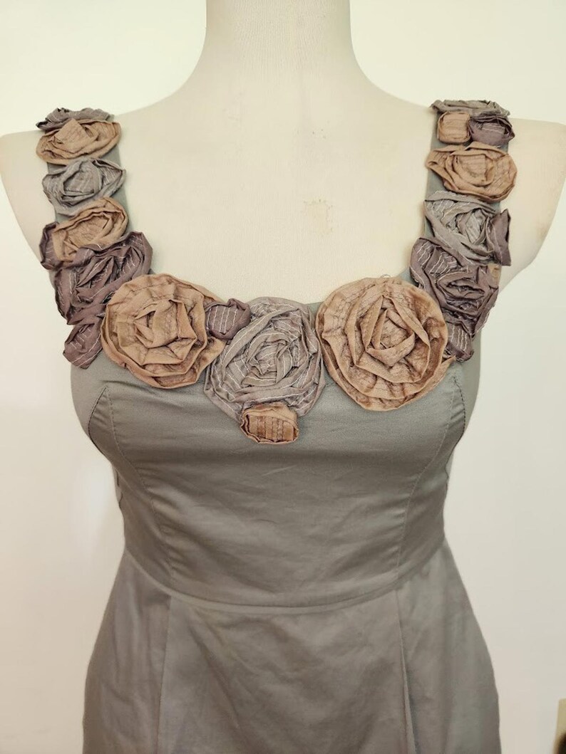 YOANA BARASCHI Anthropologie Coquette In the Wings Gray Floral Neck Y2K Dress 0 image 2