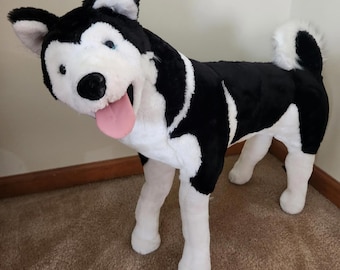 Melissa Doug Large Realistic Life Size Plush Black White Siberian Husky Dog 30&quot;