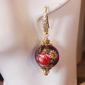 Red Rose Tensha bead earrings