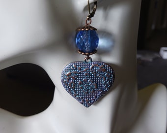 Icy Blue Jeweled Heart Earrings