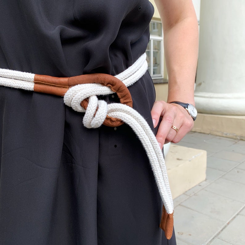 White Belt rope leather detail vintage rope belt Stylish Etsy