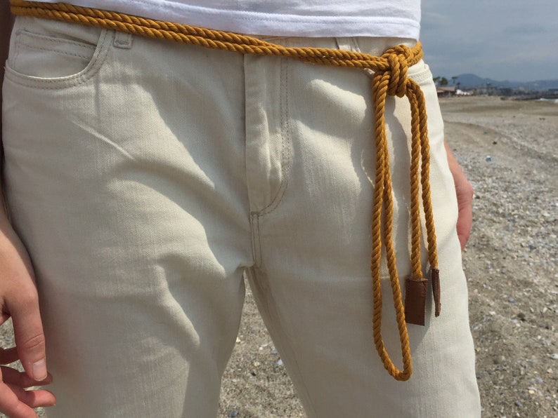 Mustard Rope Belt, Yellow Nautical Belt +leather Detail, Stylish Belt ...