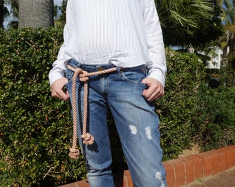Twisted Rope Belt, Rose Cream Color Belt in Boho Style