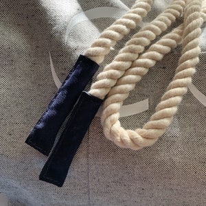 White - cream 100 % natural cotton twisted Rope Belt with blue leather detail, Unisex stylish belt - summer accessor for 2021 summer