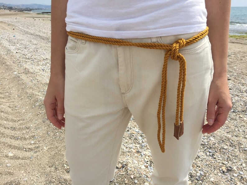 Mustard Rope Belt Yellow Nautical Belt leather Detail Etsy