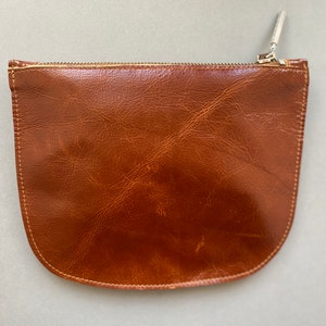 Monedero color coñac, bolsa con cremallera, regalo para ella, bolso billetera de cuero, billetera de cuero, bolsa de cuero, bolsa cosmética, regalo de Navidad