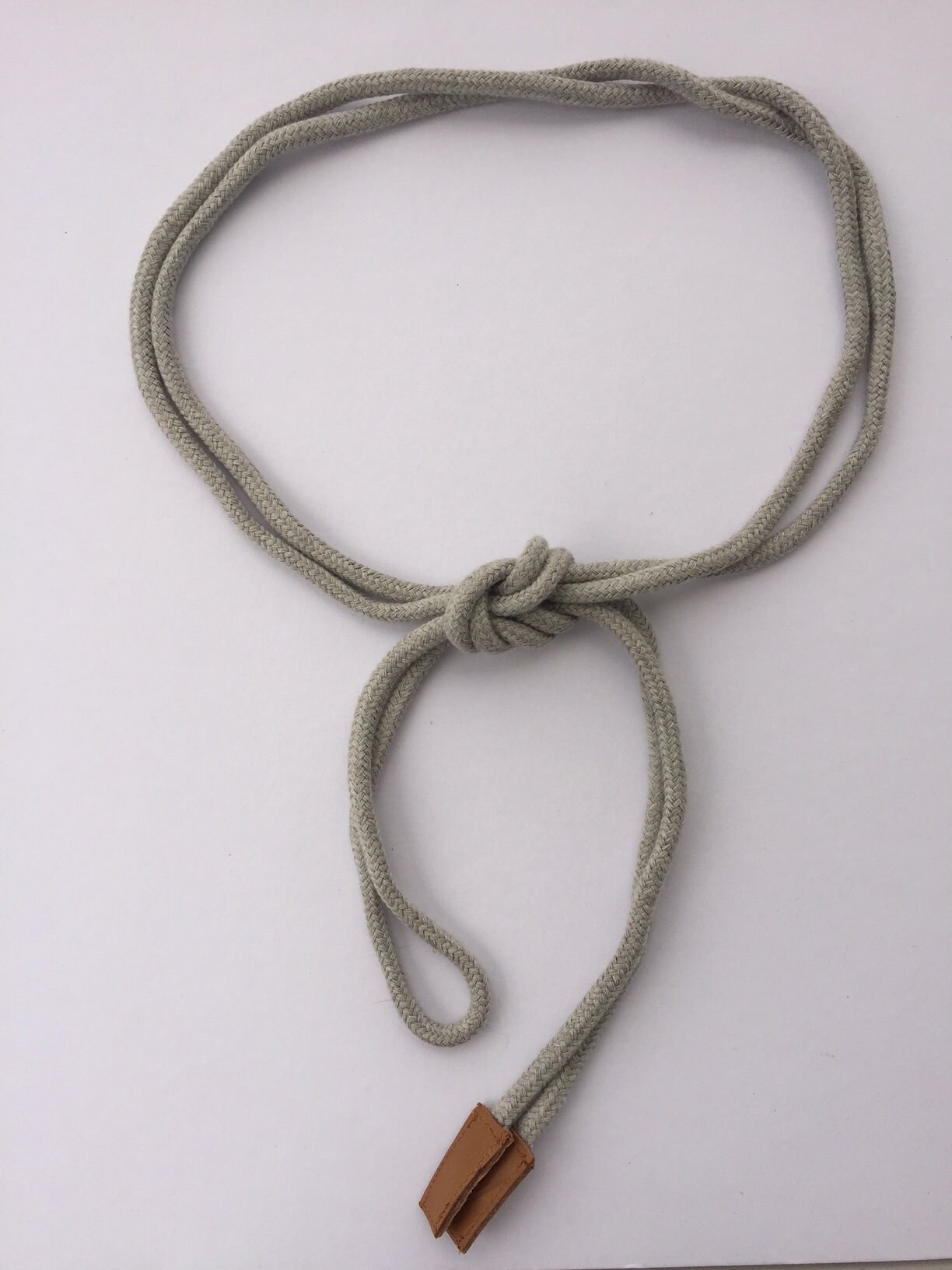 Gray Rope Belt With Brown Leather 