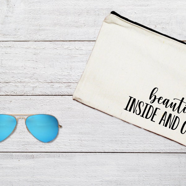 Beautiful Inside and Out Canvas Makeup Pouch