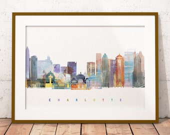 Charlotte Print, Skyline Art Print, Poster, Modern Wall Art, New Home, Housewarming Gift, Digital Download