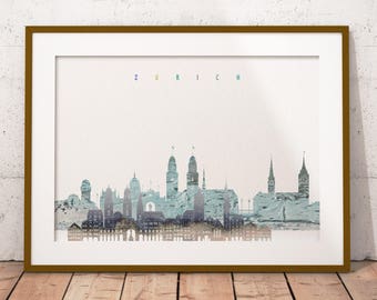 Zürich Print, Skyline Art Print, Poster, Modern Wall Art, New Home, Housewarming Gift, Digital Download