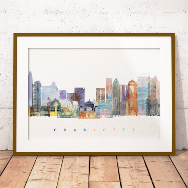 Charlotte Print, Skyline Art Print, Poster, Modern Wall Art, New Home, Housewarming Gift, Digital Download