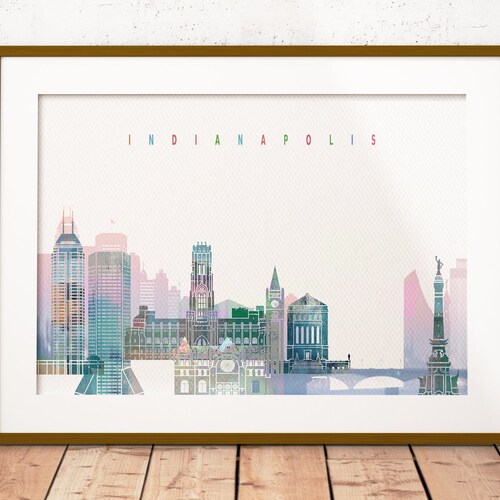 Indianapolis Skyline Printable Indianapolis Indiana Black White Wall Art Digital Print Vector Illustration PNG JPG EPS