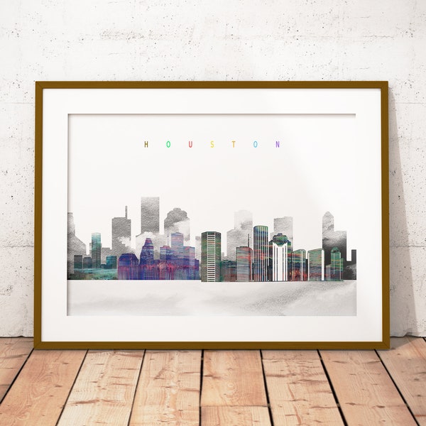 Houston Skyline Art Print, Poster, Modern Wall Art, New Home, Housewarming Gift, Digital Download