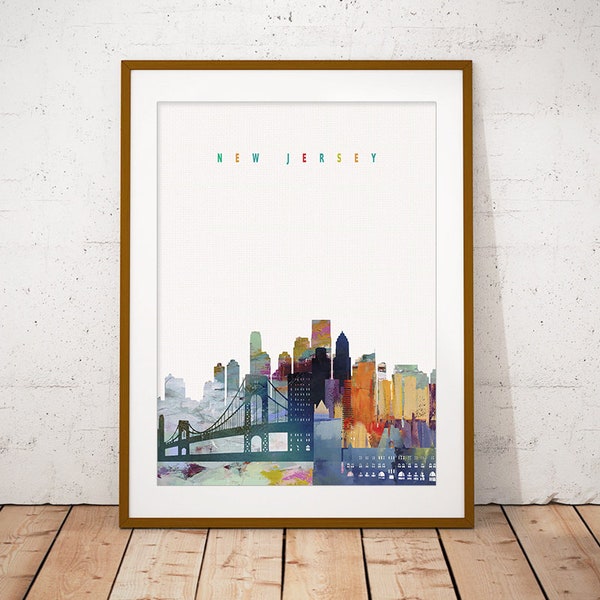 New Jersey Skyline Art Print, Poster, Modern Wall Art, New Home, Housewarming Gift, Digital Download