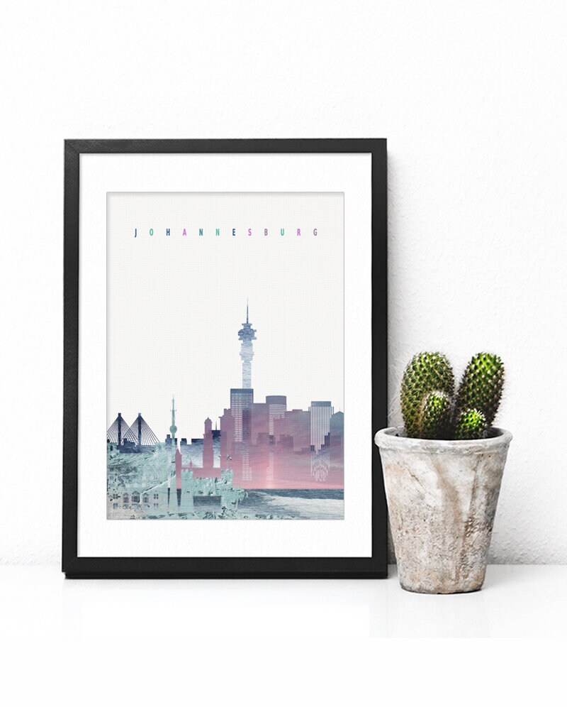 Johannesburg Skyline Art Print Poster Modern Wall Art New Etsy