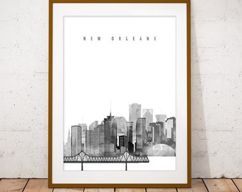 New Orleans Black & White Print, Skyline Art Print, Poster, Modern Wall Art, New Home, Housewarming Gift, Digital Download