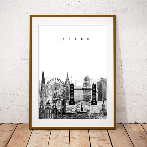 London Black & White Print Skyline Art Print Poster Modern Etsy