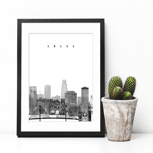 Omaha Print Black and White Skyline Omaha Wall Art Omaha Etsy