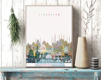 Jerusalem Print, Skyline Art Print, Poster, Modern Wall Art, New Home, Housewarming Gift, Digital Download