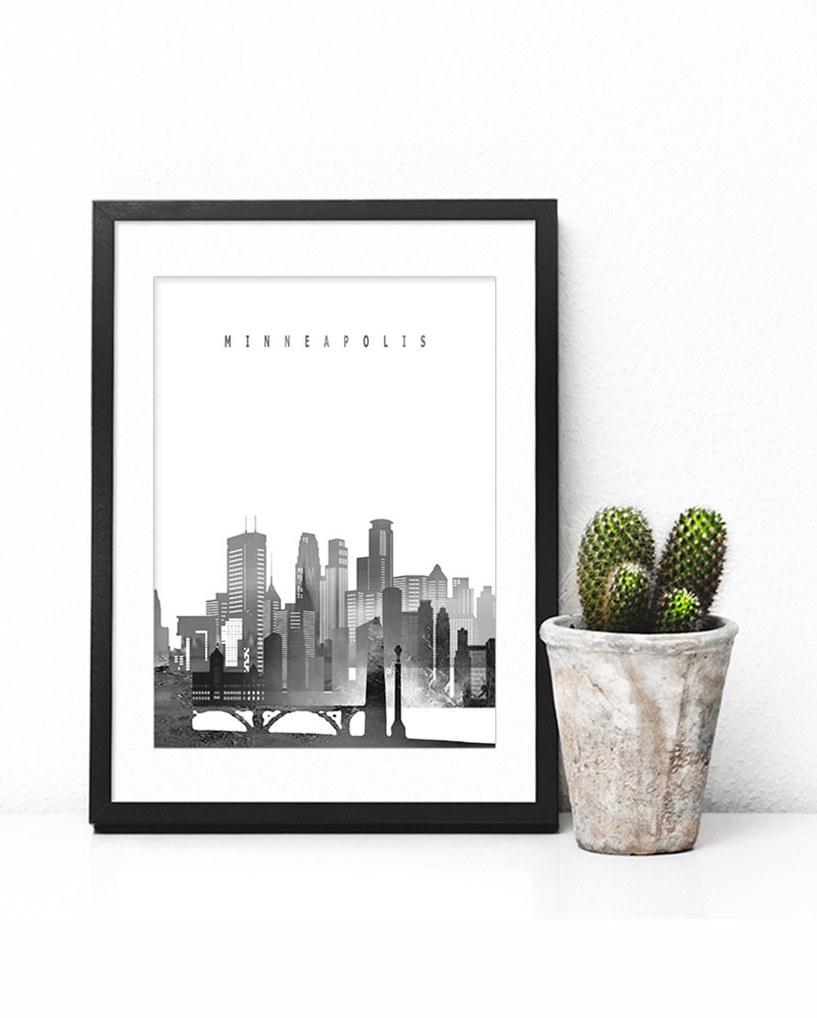 Minneapolis Black &amp; White Print Skyline Art Print Poster - Etsy