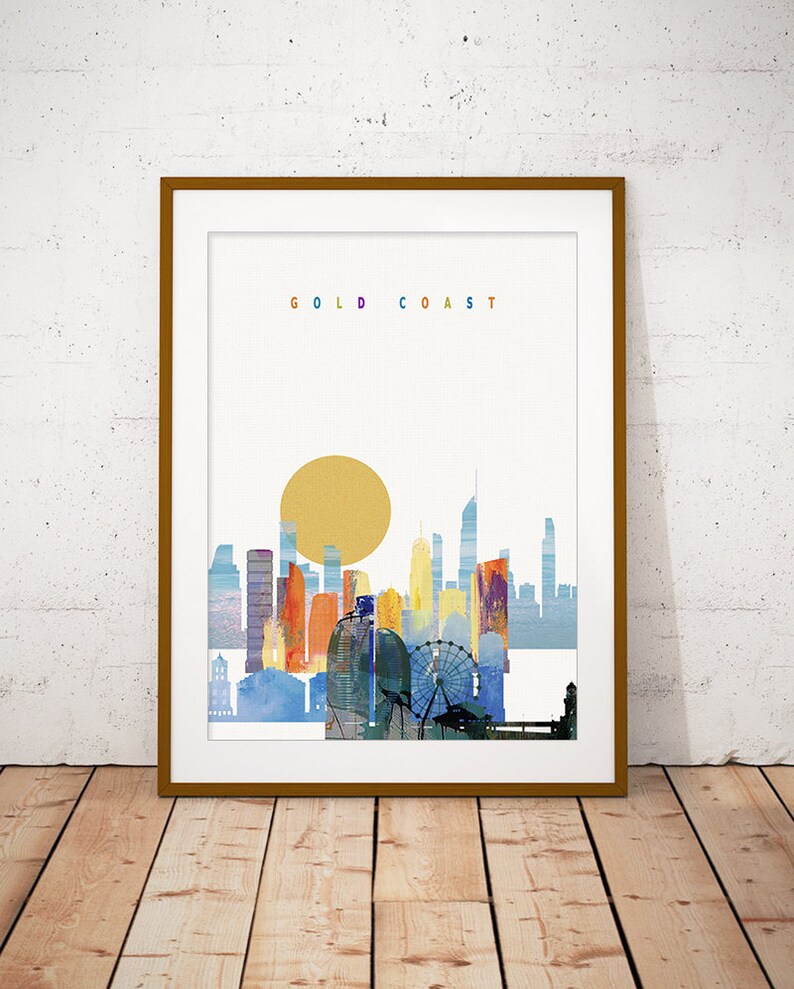 Gold Coast Print Skyline Art Print Poster Modern Wall Art Etsy