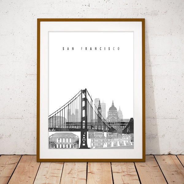 San Francisco Black & White Print, Skyline Art Print, Poster, Modern Wall Art, New Home, Housewarming Gift, Digital Download