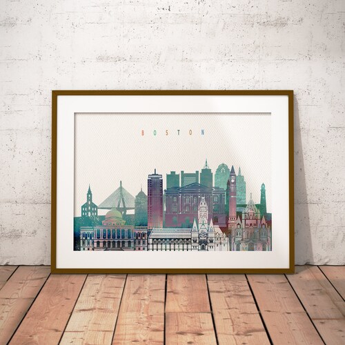 Boston Print, Skyline Art Print, Affiche, Art mural moderne, Nouvelle maison, Cadeau de pendaison de crémaillère, Téléchargement numérique