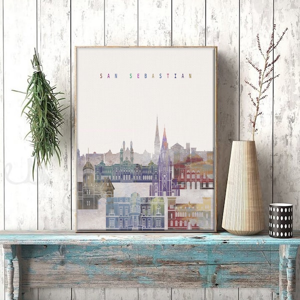 San Sebastian Print, Skyline Art Print, Poster, Modern Wall Art, New Home, Housewarming Gift, Digital Download