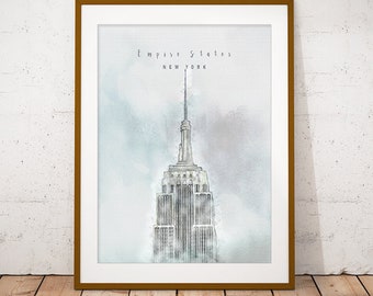 Empire State Building, New York Building Print, Skyline Art Print, Poster, Modern Wall Art, New Home, Housewarming Gift, Digital Download