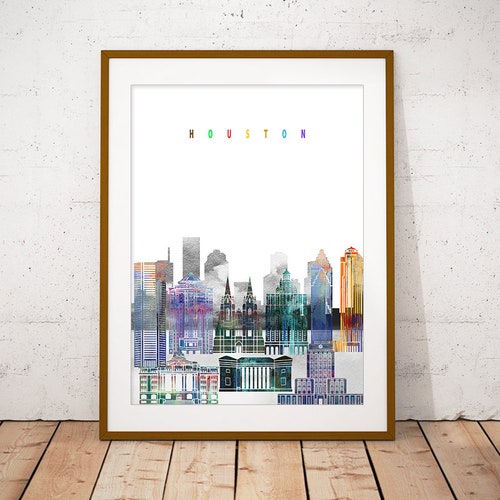 Houston Skyline art print, affiche, art mural moderne, nouvelle maison, cadeau de pendaison de crémaillère, téléchargement numérique