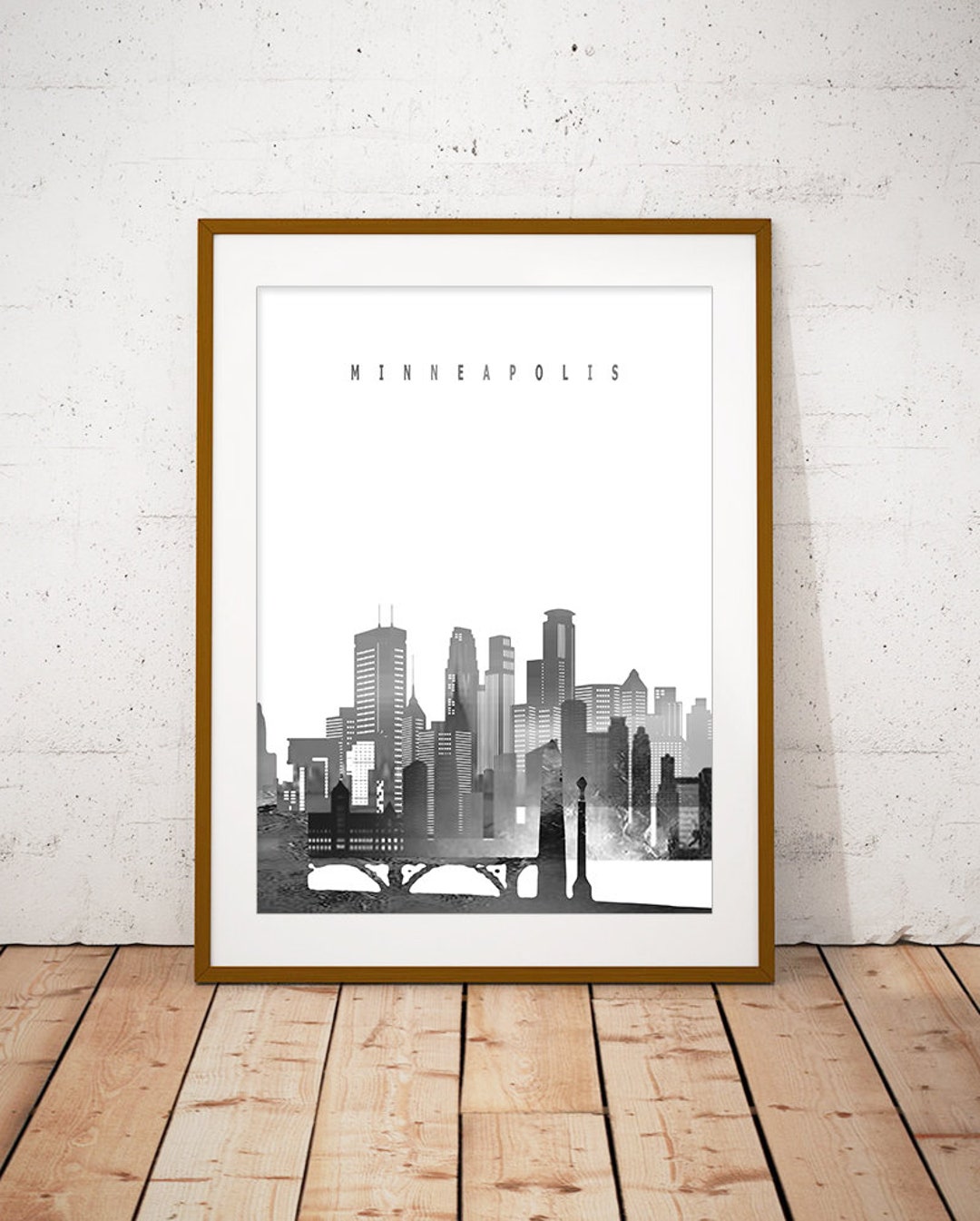 Minneapolis Black &amp; White Print, Skyline Art Print, Poster, Modern Wall ...