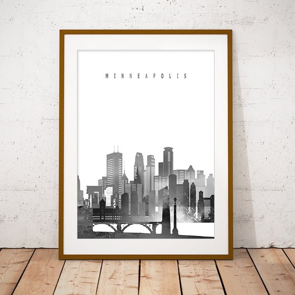 Minneapolis Black & White Print, Skyline Art Print, Poster, Modern Wall Art, New Home, Housewarming Gift, Digital Download