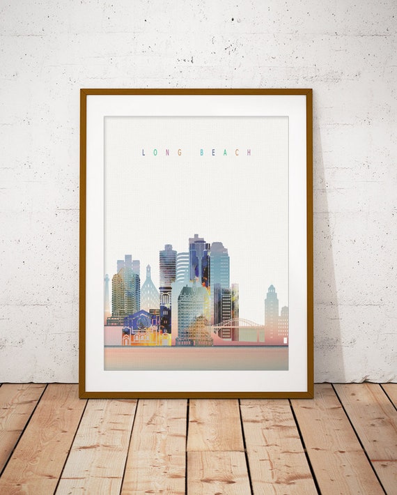 Long Beach Print Skyline Art Print Poster Modern Wall Art Etsy