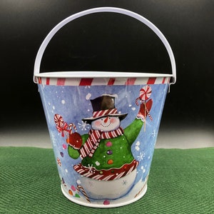 Vintage Style Collectable Bucket Christmas Holiday Tin by Artist Shawn Jenkins