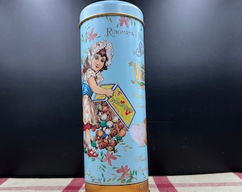 Pale Blue Vintage Style Rinomata Premiata Speciallila Virginia Tall Slender 8.5 Inch Cookie Tin