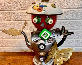 Tall Butterfly Guardian Mix Media Found Object Junk Art Figure